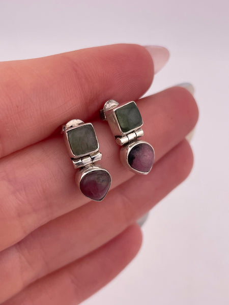 sterling silver green quartz rhodonite post earrings