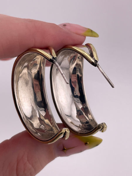 sterling silver & brass Mexican tapered hoop post earrings