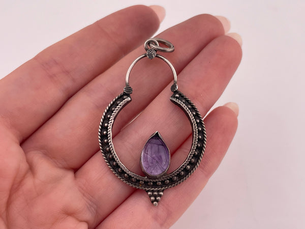 sterling silver amethyst dot design pendant