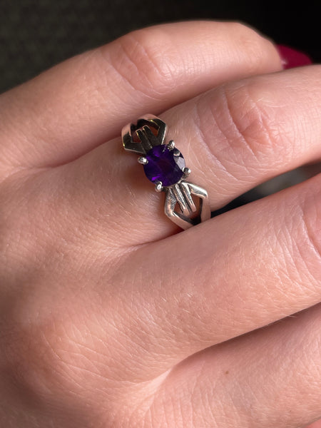 size 6.75 sterling silver faceted amethyst ring ***Chipped Stone***