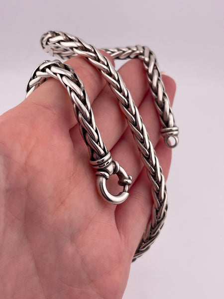 sterling silver 16" Italian heavy wheat chain oversized clasp necklace