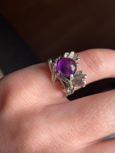 size 5.5 sterling silver amethyst textured band abstract ring