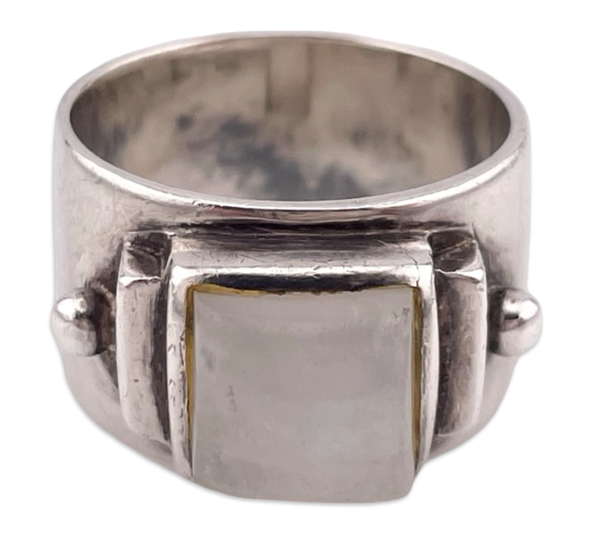 size 8.25 sterling silver rainbow moonstone wide band ring