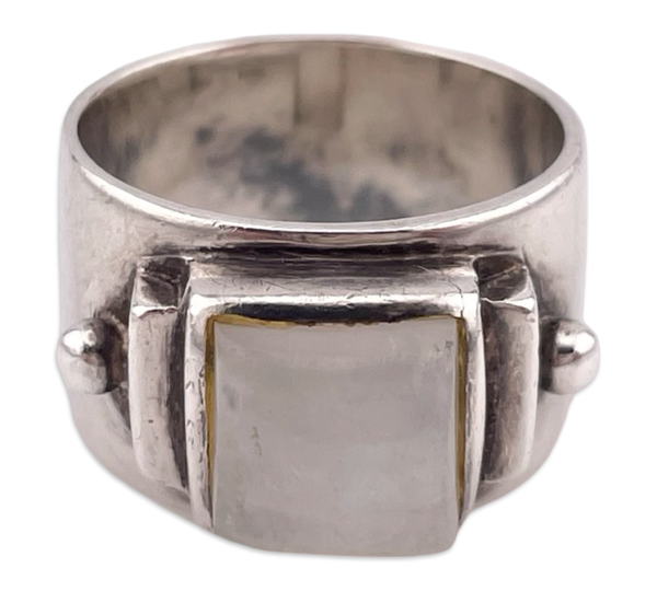 size 8.25 sterling silver rainbow moonstone wide band ring