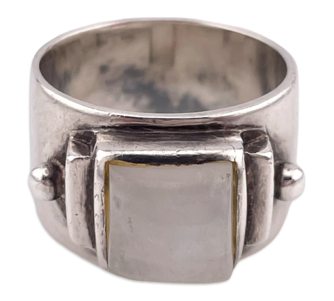 size 8.25 sterling silver rainbow moonstone wide band ring