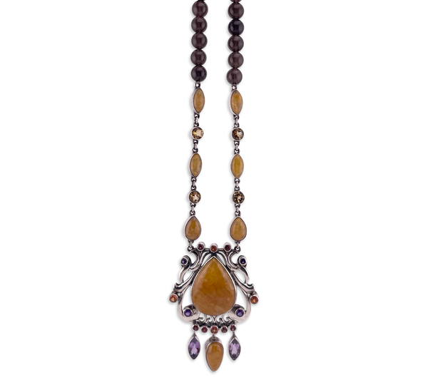 sterling silver 17" to 19-3/4" Nicky Butler multi-stone smoky quartz strand necklace