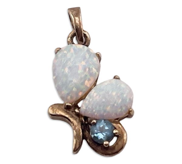 sterling silver gold plated faux opal faceted blue quartz pendant
