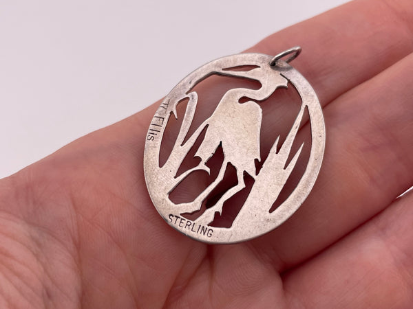 sterling silver artisan heron bird pendant