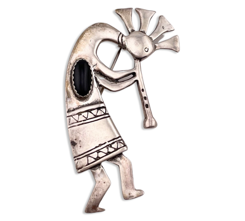 sterling silver Kokopelli onyx brooch