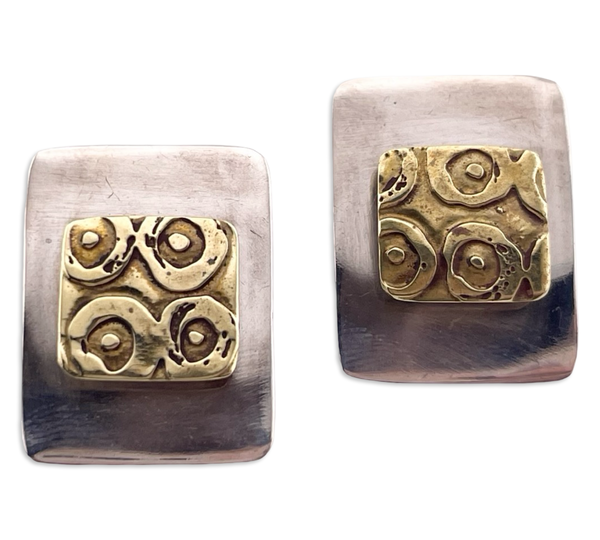 sterling silver & brass artisan Jane Edsall stoneless rectangle post earrings