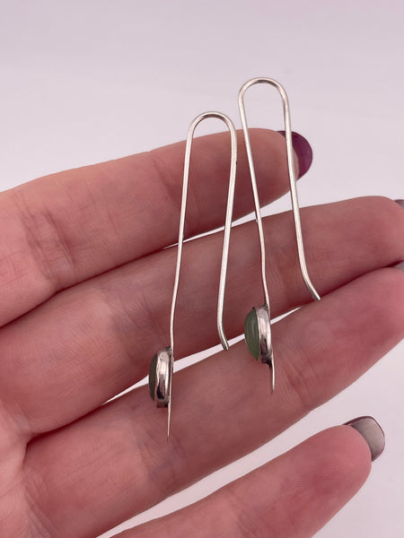 sterling silver green stone threader hook earrings