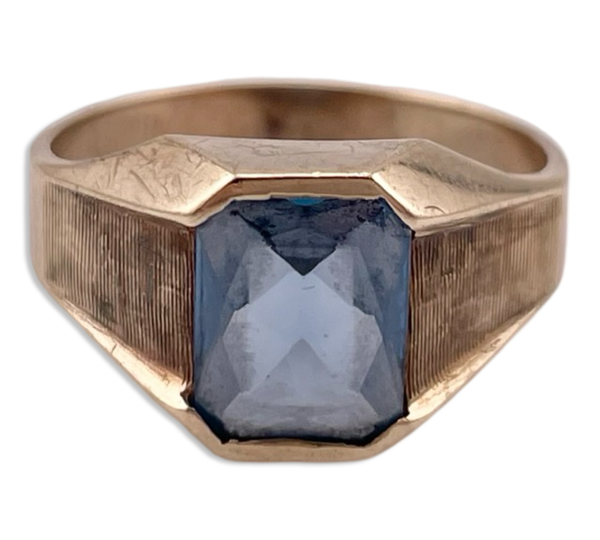 size 8 10k yellow gold faceted blue topaz rectangle ring
