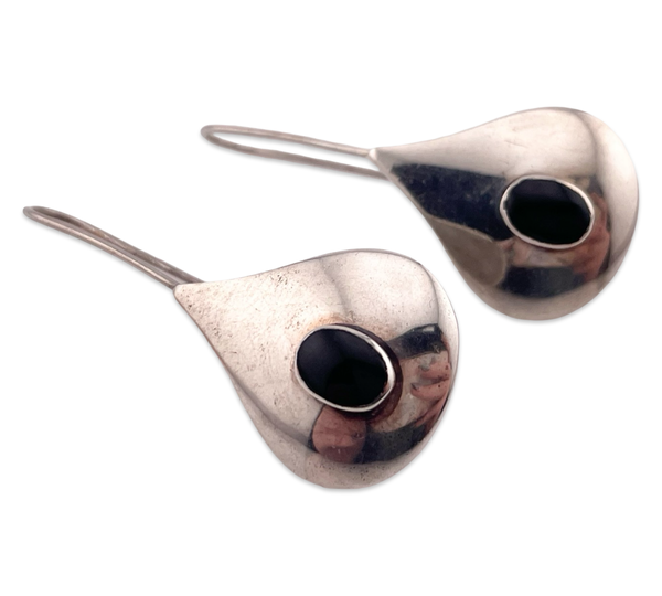 sterling silver onyx threader hook dangle earrings