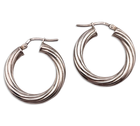 sterling silver 15/16" twisted design hoop earrings
