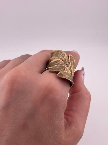 size 9.25 sterling silver gold wash textured leaf ring