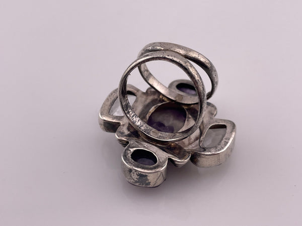 size 8 sterling silver raw amethyst faceted quartz ring
