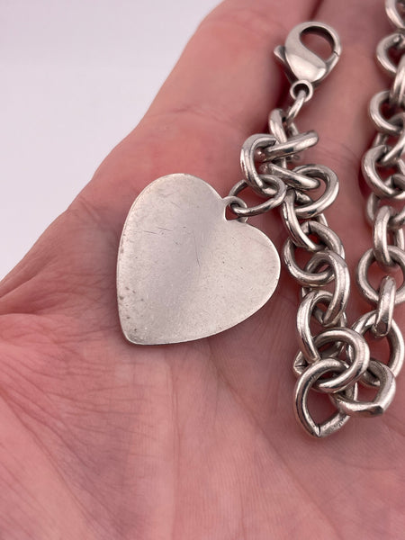 sterling silver 7 1/2" chunky heart tag link bracelet