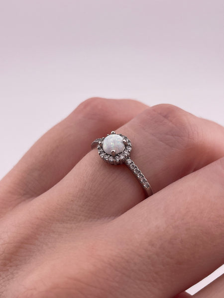 size 7.25 sterling silver faux opal rhinestone ring