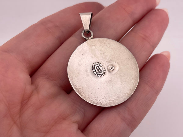 sterling silver Mexican crushed turquoise crescent man in the moon pendant