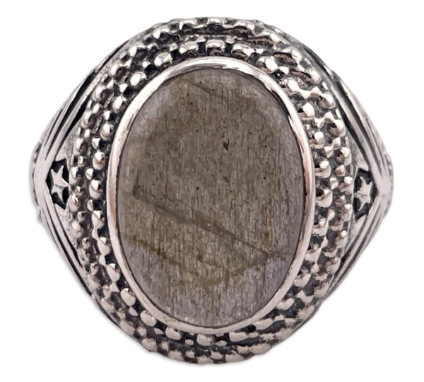 size 8.25 sterling silver oval labradorite star ring