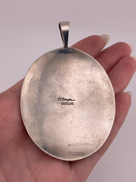 sterling silver Tommy Singer 3-1/4" turquoise pendant