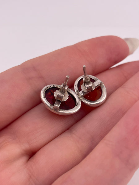 sterling silver oval amber post earrings