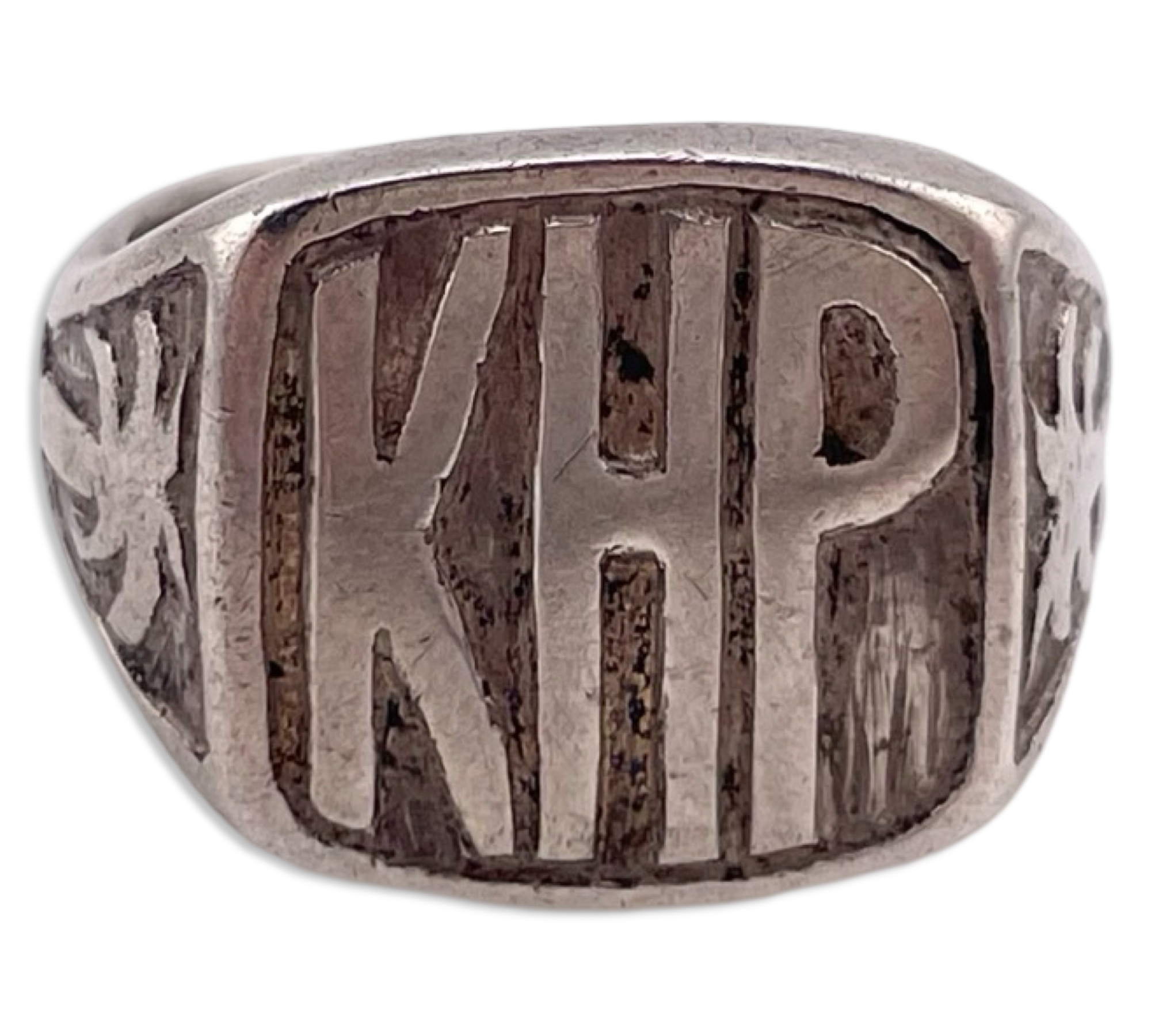 size 7.5 sterling silver 'KHP' initials letters signet ring