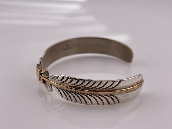 sterling silver & brass feather cuff bracelet