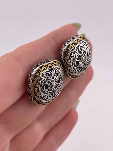 sterling silver filigree cut-out design gold-tone wash post earrings