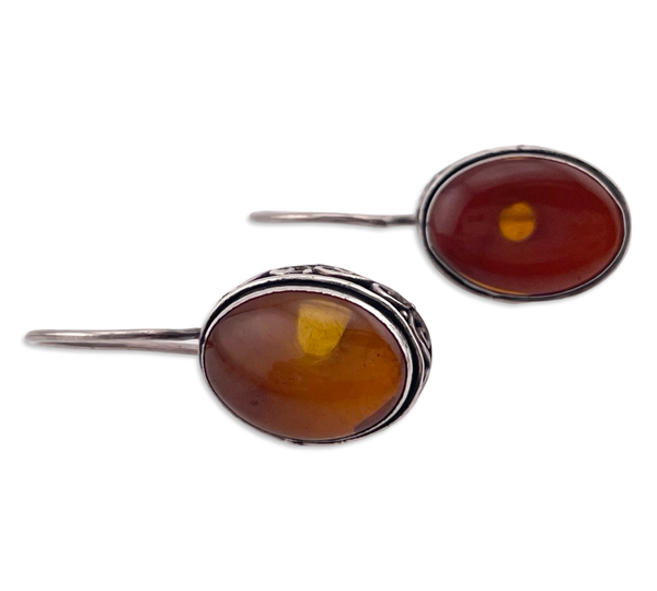 sterling silver amber swirl hook earrings