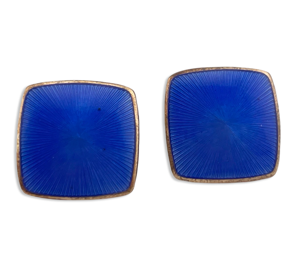 sterling silver gold plated blue enamel Opro Norway square post earrings