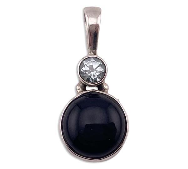sterling silver onyx faceted topaz pendant