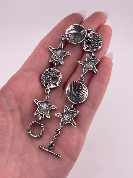 sterling silver sea shell sand dollar starfish link bracelet