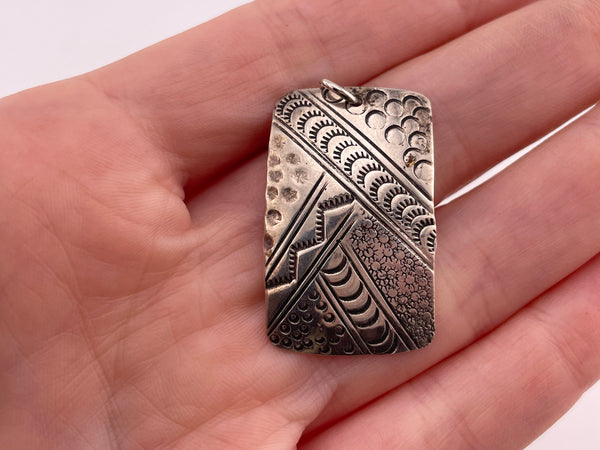 sterling silver stamped rectangle Tahe pendant