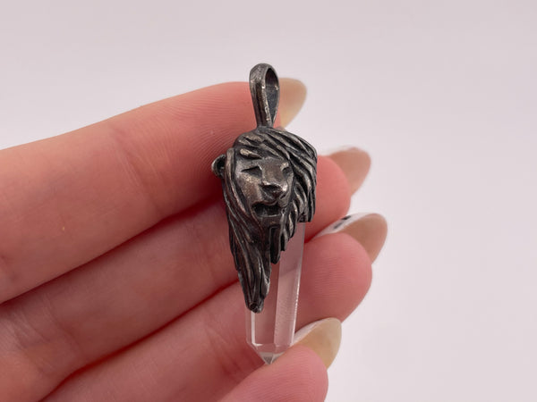 sterling silver lion glass crystal point pendant