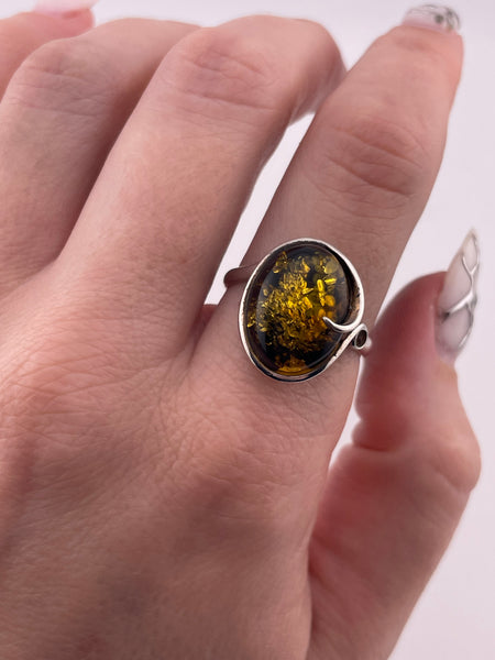 size 9.75 sterling silver oval amber ring