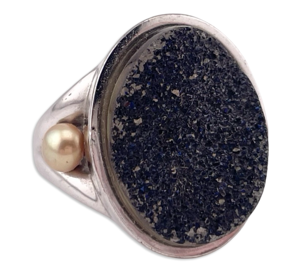size 7 sterling silver druzy synthetic pearl ring