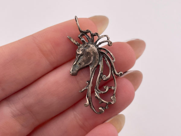 sterling silver unicorn side profile pendant