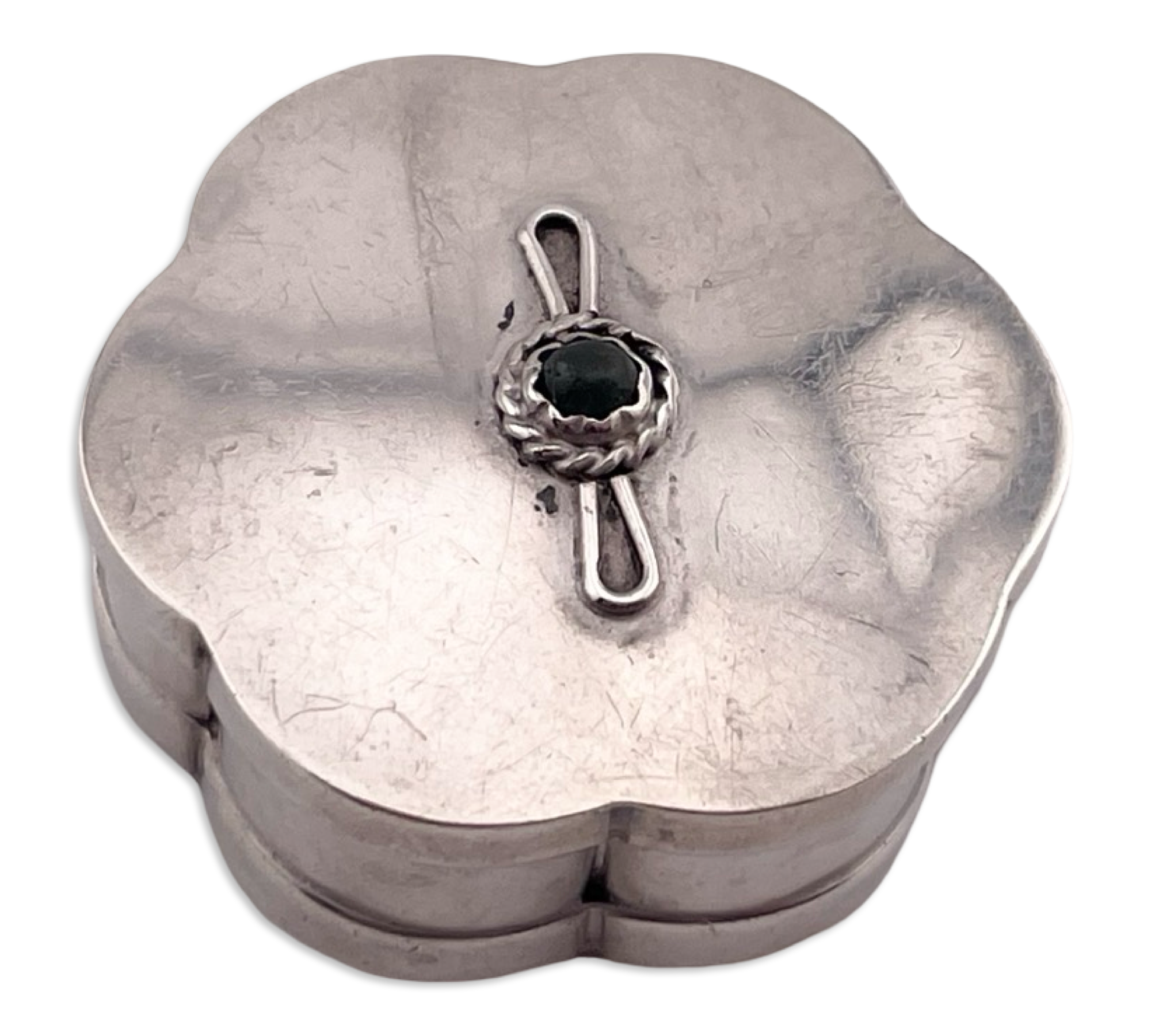 sterling silver green stone compartment pill box