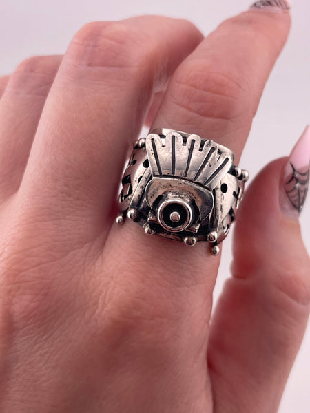 size 8.5-11 adjustable sterling silver Mexican stoneless poison locket compartment ring