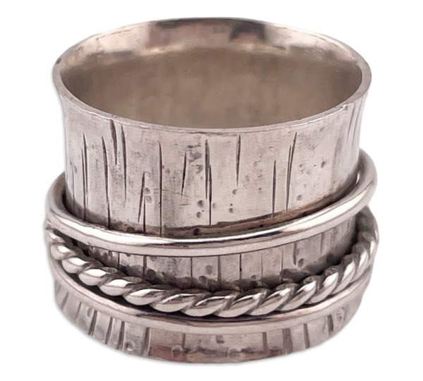 size 7.25 sterling silver wide band spinner ring