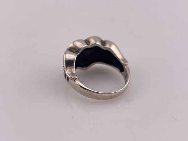 size 6.25 sterling silver black resin heart motorcycle wings ring