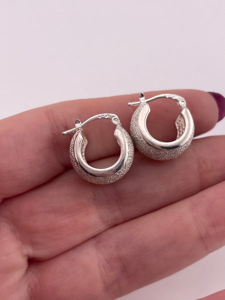 sterling silver textured huggie hoop earrings
