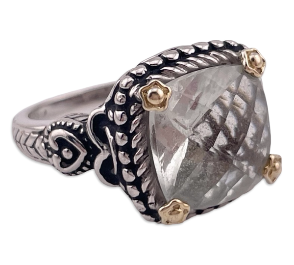 size 7.25 sterling silver & 14k gold quartz ring