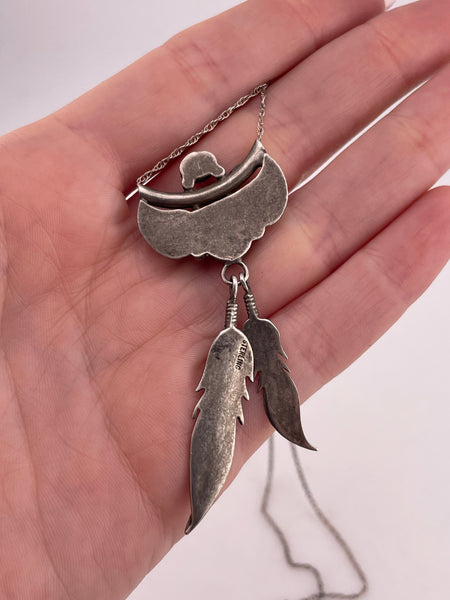 sterling silver 16-1/2" turquoise coral feather necklace