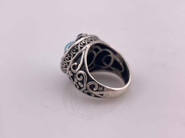size 5 sterling silver stabilized turquoise lapis swirl ring