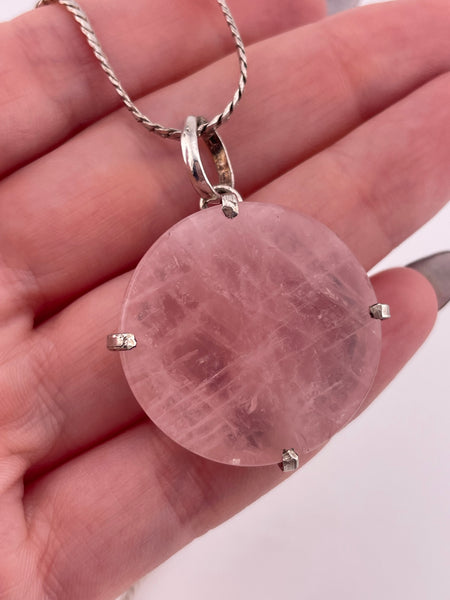 sterling silver 19-1/2" round rose quartz necklace