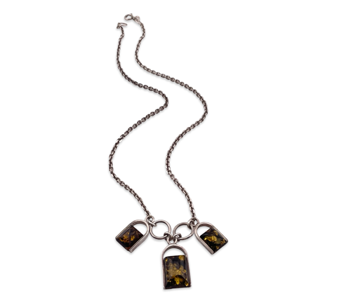 sterling silver multi-amber pendant necklace