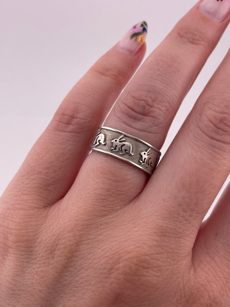 size 6.75 sterling silver rabbit bunny band ring