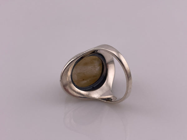 size 7.25 sterling silver oval rutilated quartz rope border ring